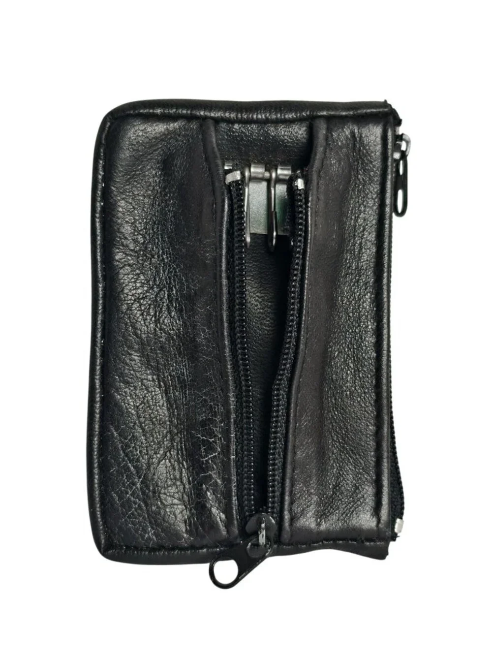 VTG Seattle Genuine Leather Coin Key Case Black Zipper Snap Button Closure HTF